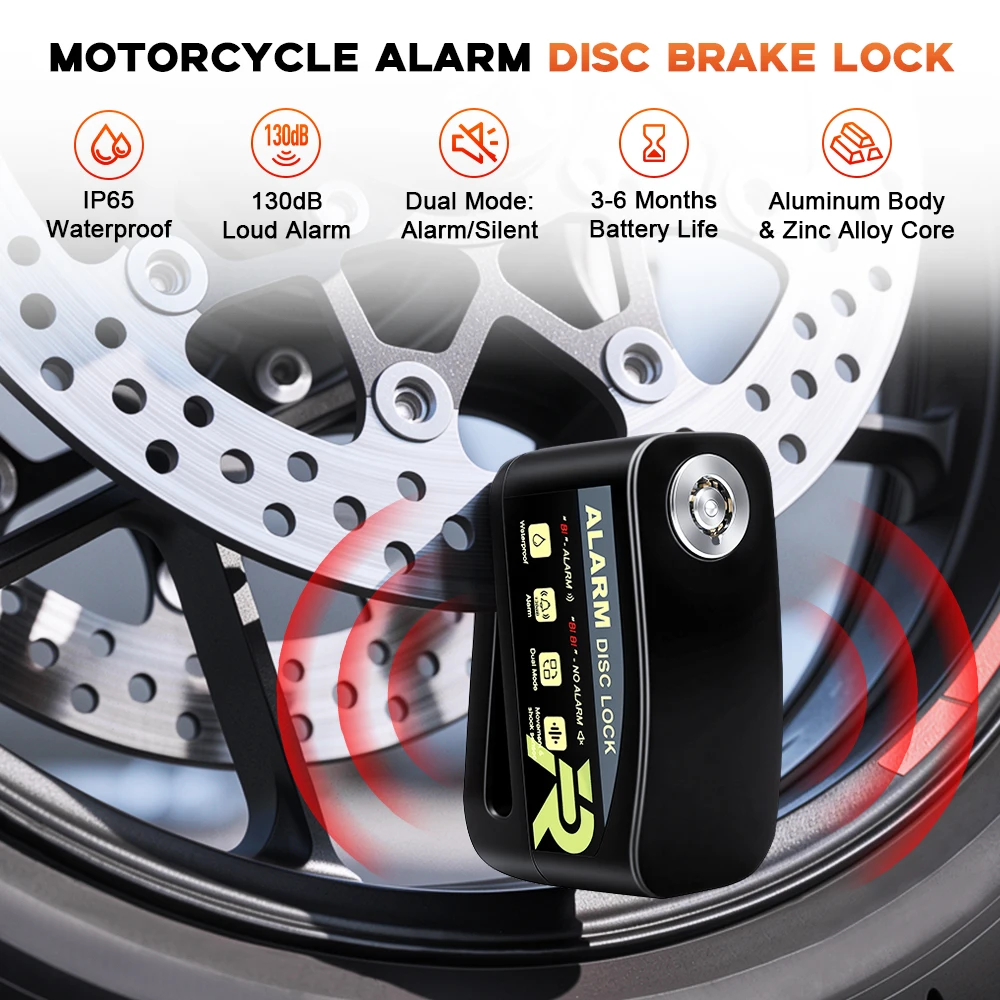 Waterproof Anti-theft Lock Aluminum Alloy Bicycle Disc Brake Lock Alarm with 2 Keys 130dB Motorcycle Bike Accessories view 2