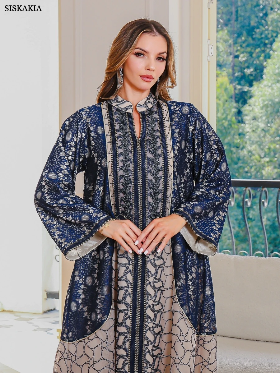 Siskakia New Dubai Luxury Embroidery Woman Evening Dress Stylish Muslim Elegant Maxi Abaya 2025