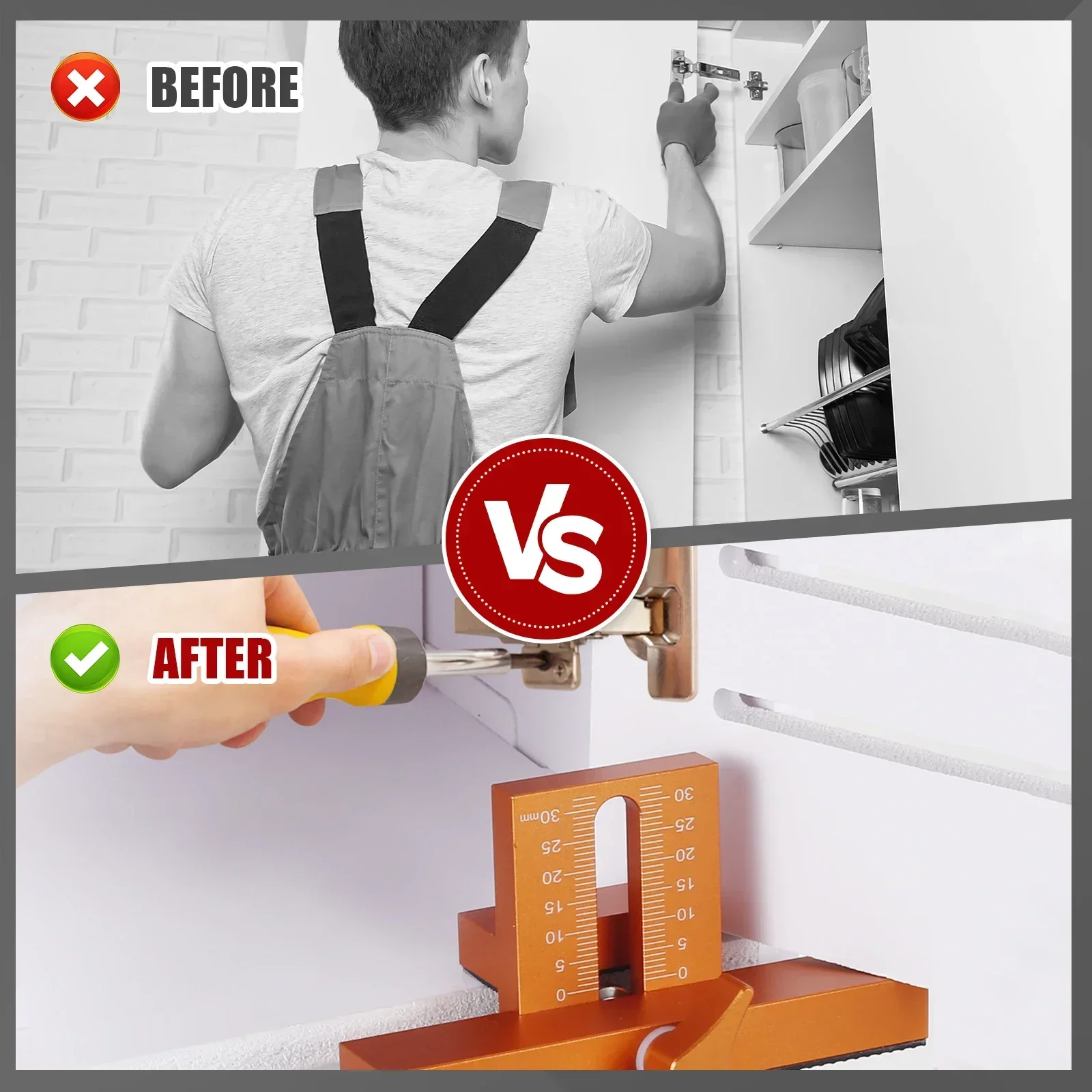 Woodworking Cabinet Door Installation Jig,Door Panel Installation Rebounding Device Drilling Tool 2 in 1 Quick Positioning Tool
