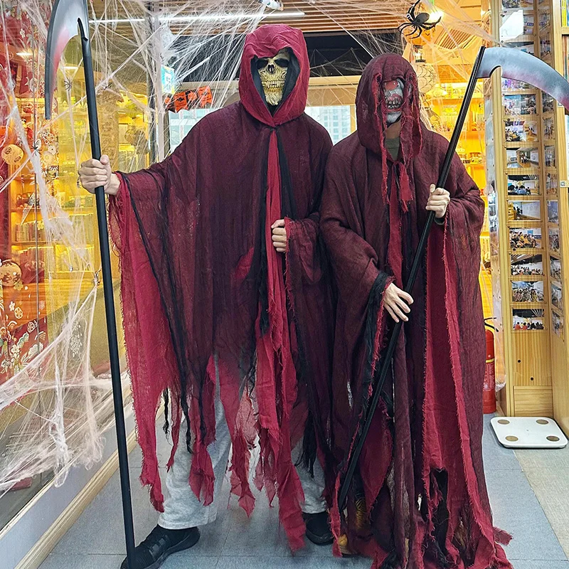 

Halloween Cloak Cosplay Costume Unisex Gothic Horror Black Hooded Robe Halloween Masquerade Costume Day Of The Dead Party Props