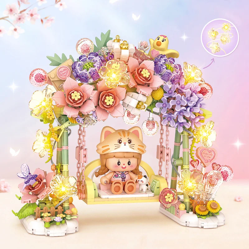 LOZ girls building block toys gift outdoor swing model assembly desktop ornaments girls educational building toys