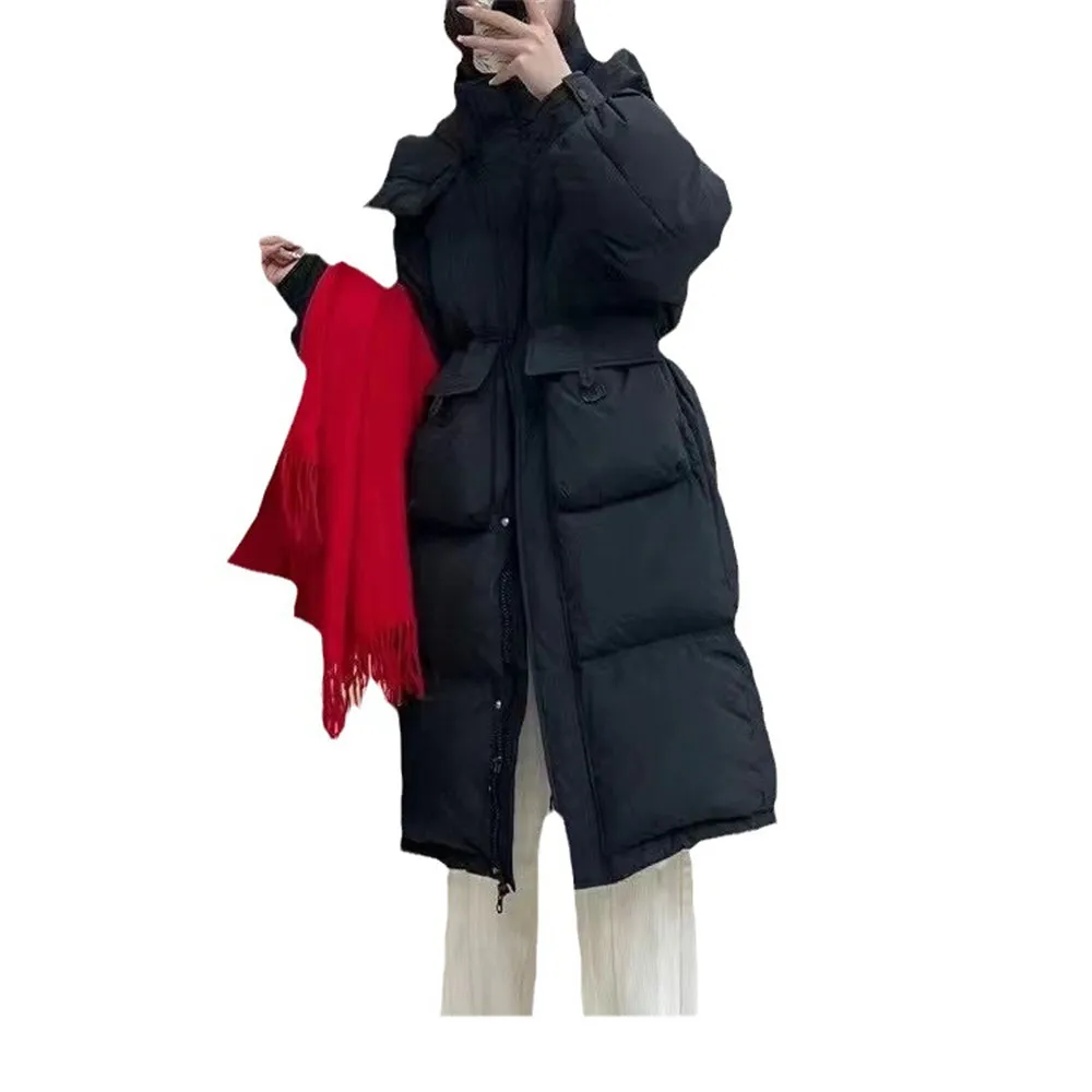 Daunen jacke Damen lange 2023 Winter neue lose warme Overknee-Kapuze weiße Ente Daunen brot einfarbige Daunen jacke Mantel.