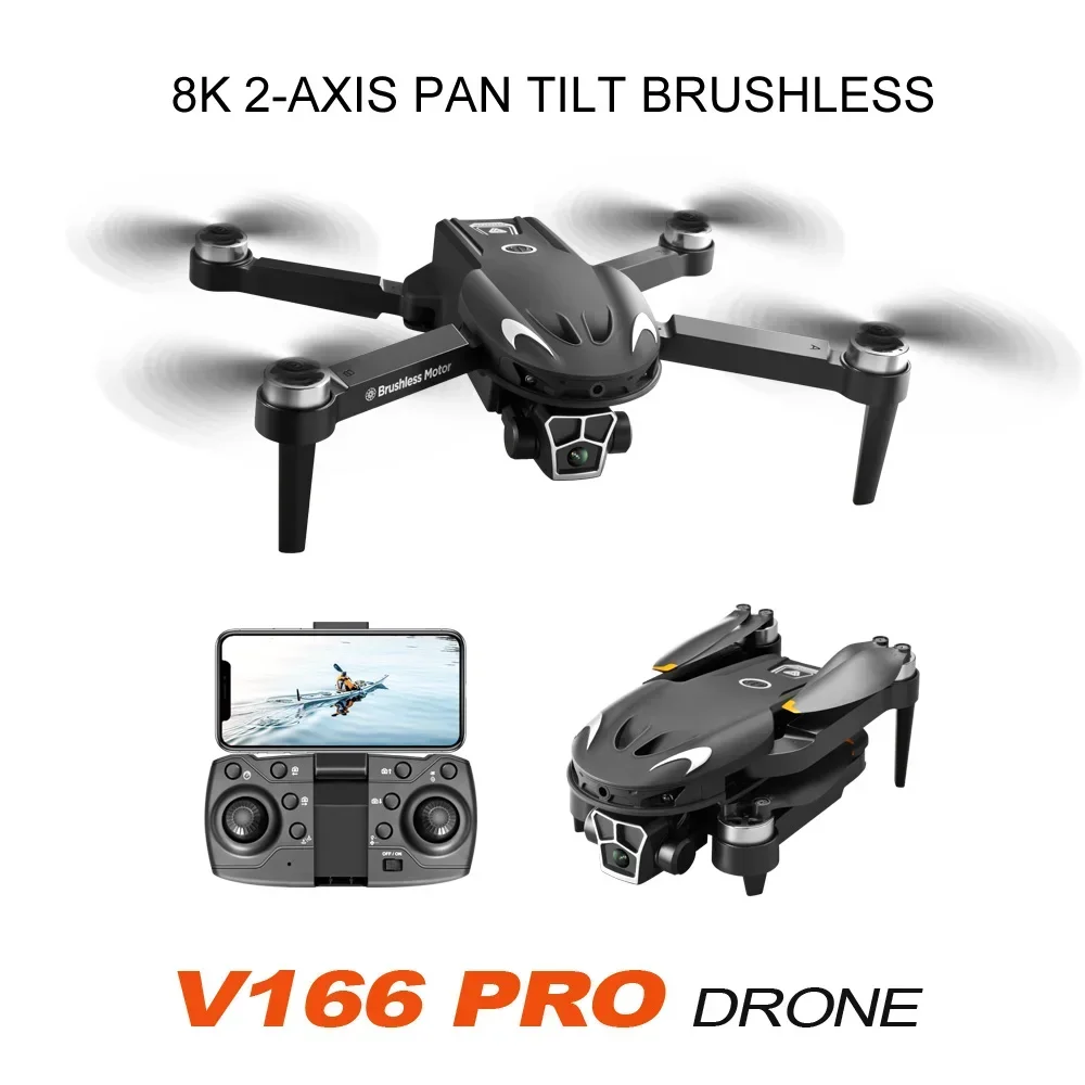 New V166 Drone Professinal Three Camera 8K Wide Angle Optical GPS Localization Four-way Obstacle Avoidance Quadcopter kid' toys