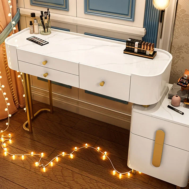 Luxury Storage Vanity Table Study Women Mobile Mirror Vanity Table White High End Coiffeuse De Chambre Bedroom Home Decoration