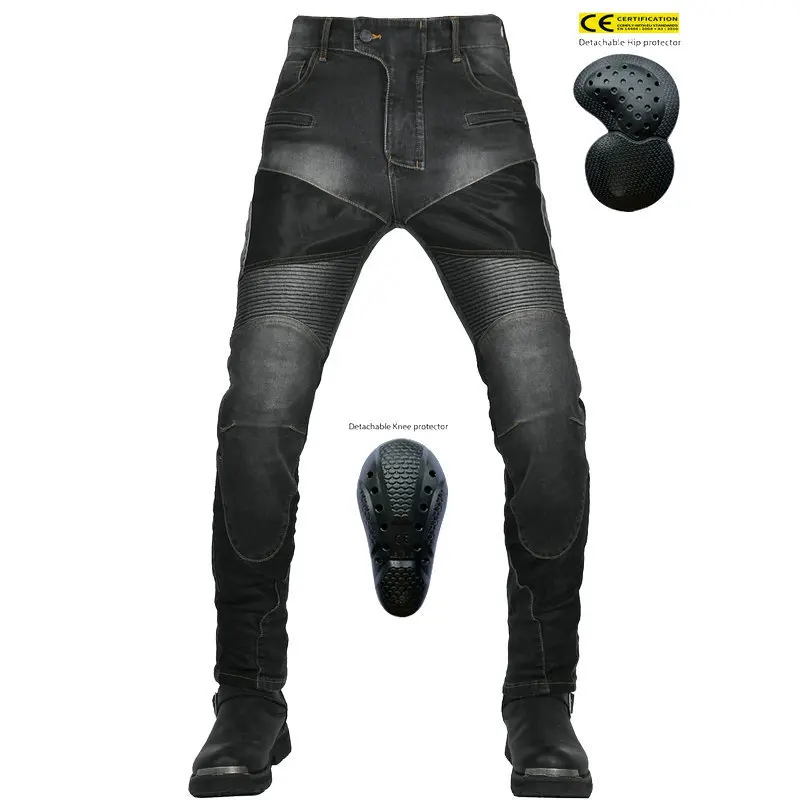 2026 New Men's CE Protective Motorcycle Jeans, Vintage Summer Mesh Breathable Off-Road Anti-Fall Biker Riding Pants