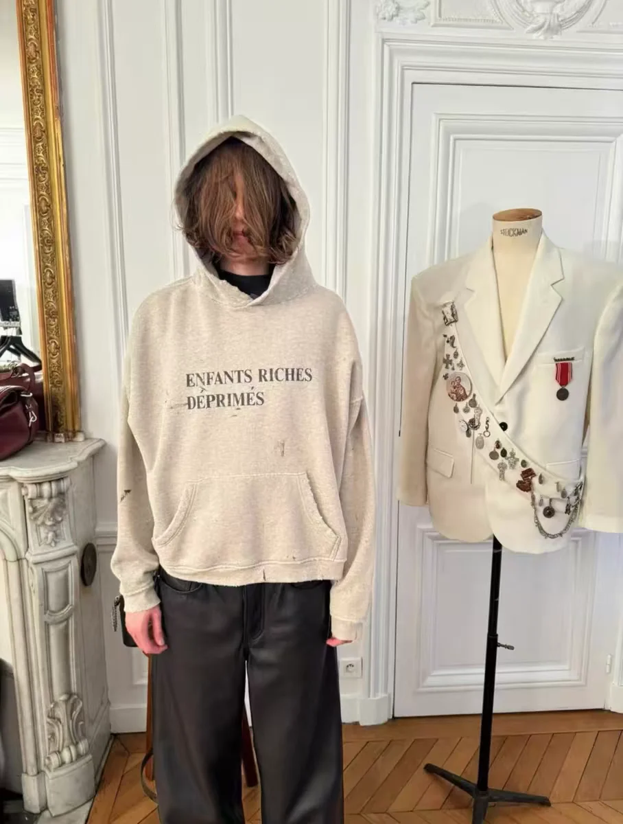 

Повседневный хлопковый свитшот оверсайз с эффектом потертости и брызгами краски, унисекс, для пар