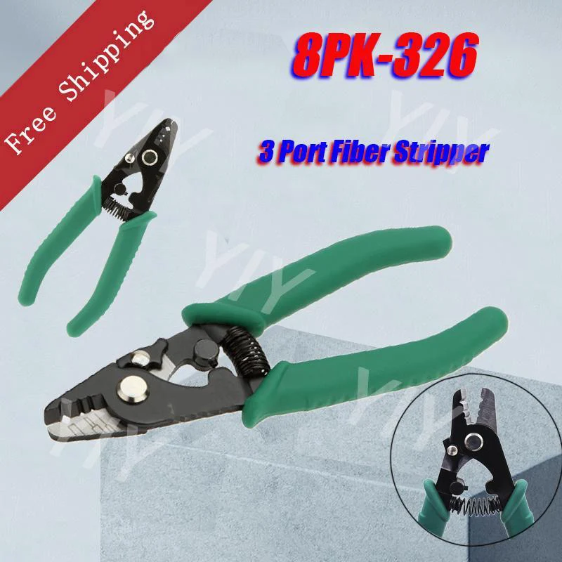 Free Shipping 8PK-326 Clamp Fiber Stripping Pliers Tri-Hole Fiber Optic Stripper Safety Lock FTTH FIber Wire Stripper