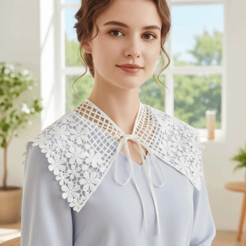 

Embroidered Waistband Crochet Flower Butt Curtain Vintage False Two-piece White Hollow Fake Collar Universal Pants Decor