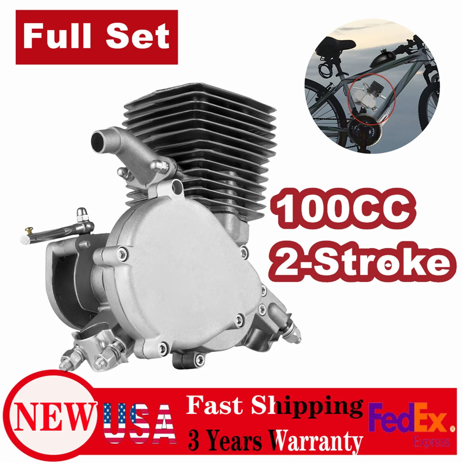 2 Stroke 100cc Full Set Bicycle Engine Kit Petrol Gas Motor 36/48 Tooth Sprocket