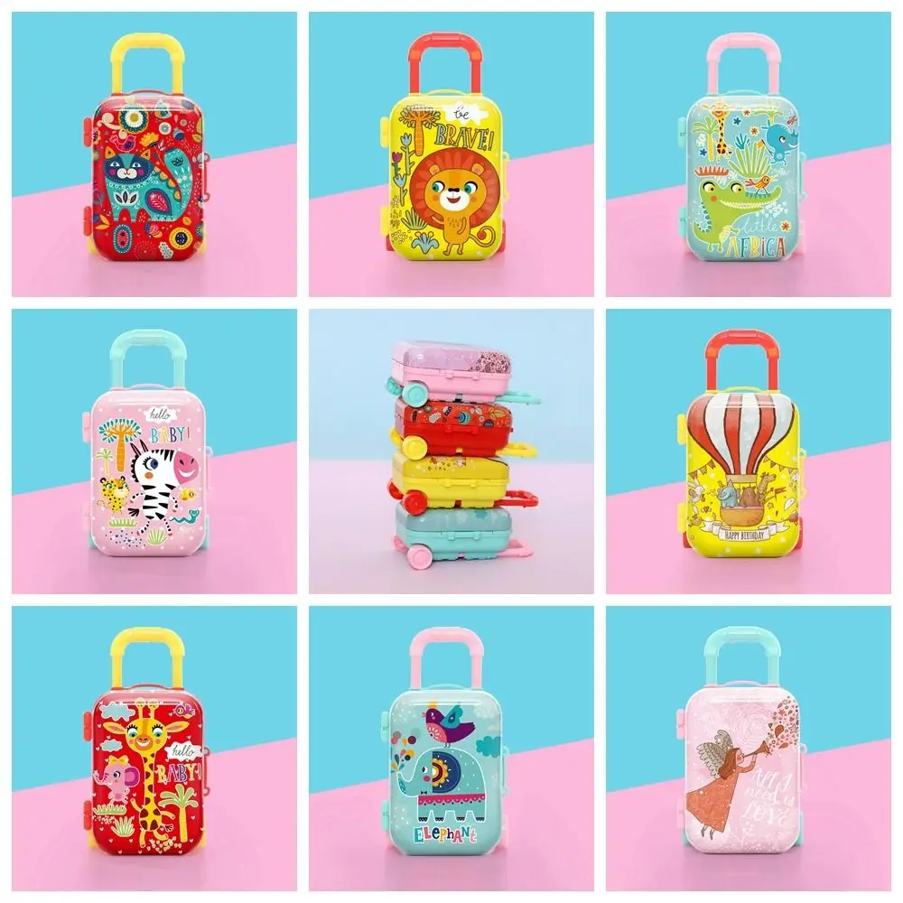 Mini Mini Trolley Case Model Suitcase Tinplate Animals Suitcase Toy Color Printing Animals Pattern Cartoon Piggy Bank Home