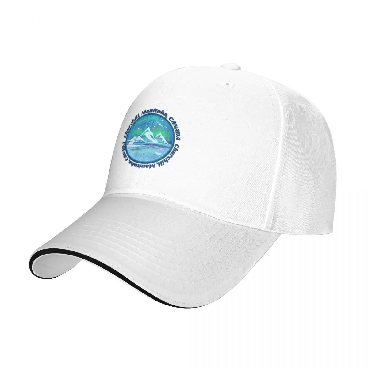 Churchill Manitoba Canada Northern Lights (Aurora Borealis) scene - Polar bear and Belugas Baseball Cap