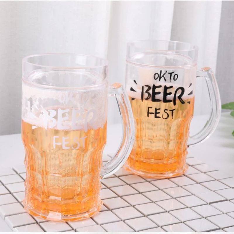 HF 400ml Simple English Alphabet Beer Ice Cup Summer Drink Beer Cup Double-layer Frozen Environmental Protection Plastic Cup