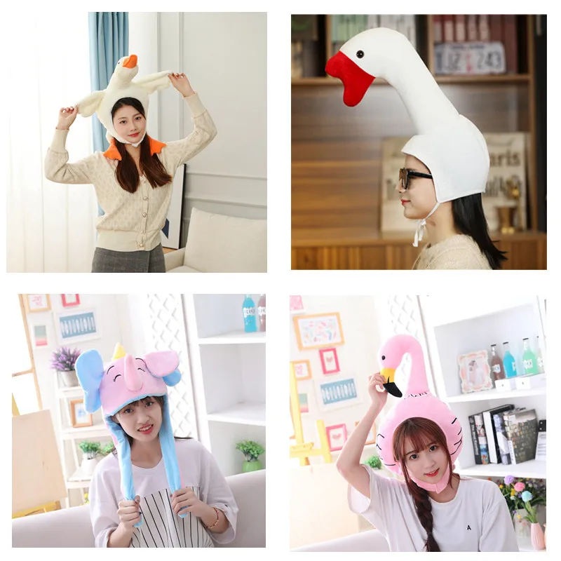 White Goose Plush Hat for Adults and Children, Goose, Carnival Animal Cap, April Fools' Day Party, Joke, Tricky, Funny Hat