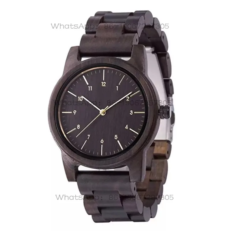 Niche wood watch youth literary quartz simple business ebony wood solid wood handmade watchmaking men