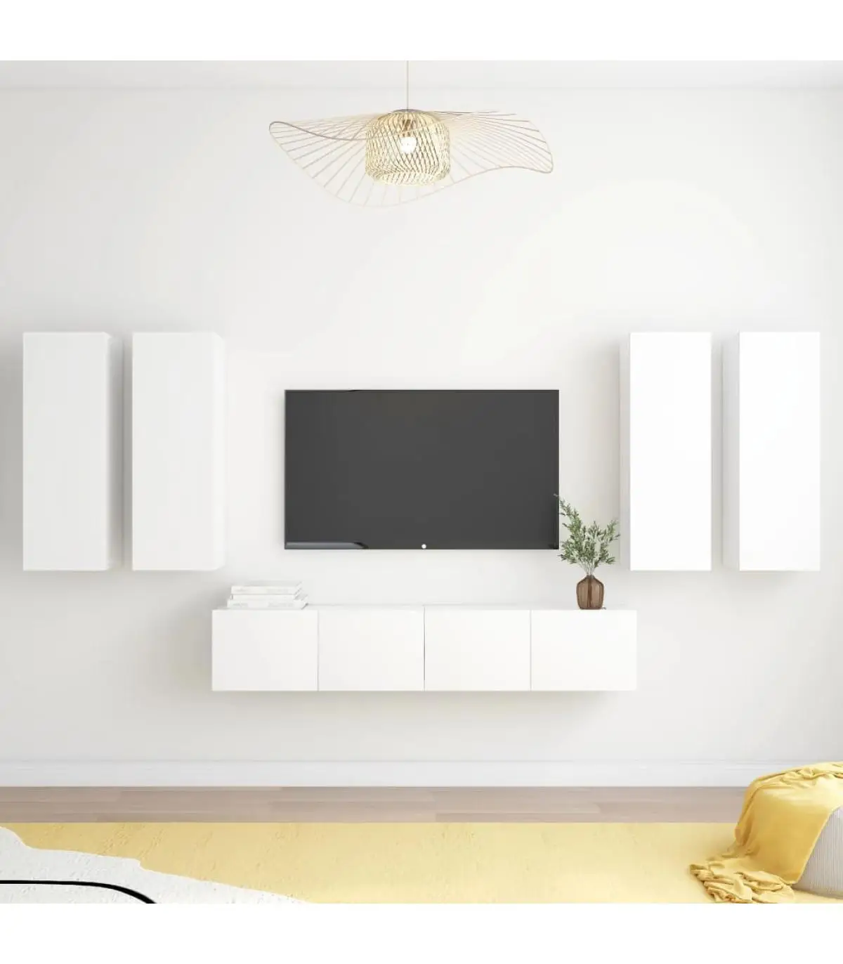 TV furniture set for TV 6 pieces White chipboard