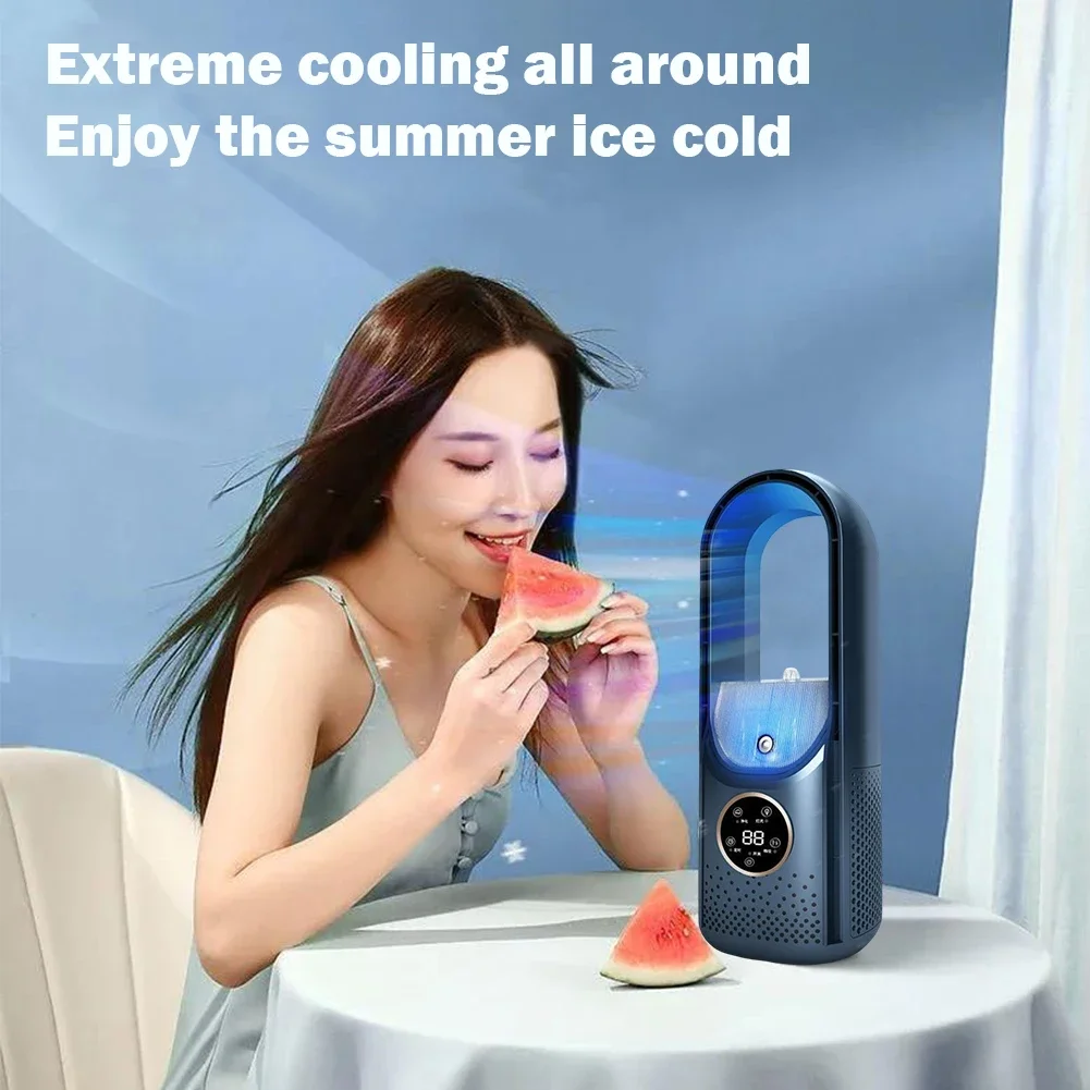 5W Low Noise Bladeless Electric Fan Portable USB Air Cooling Fan 6-speed Adjustable Vertical Desktop Fanless Blade Cooler Color: