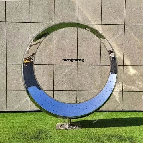 Custom stainless steel 304 moon ring sculpture large outdoor park city scenic spot iconic hollow light sculpture decoration