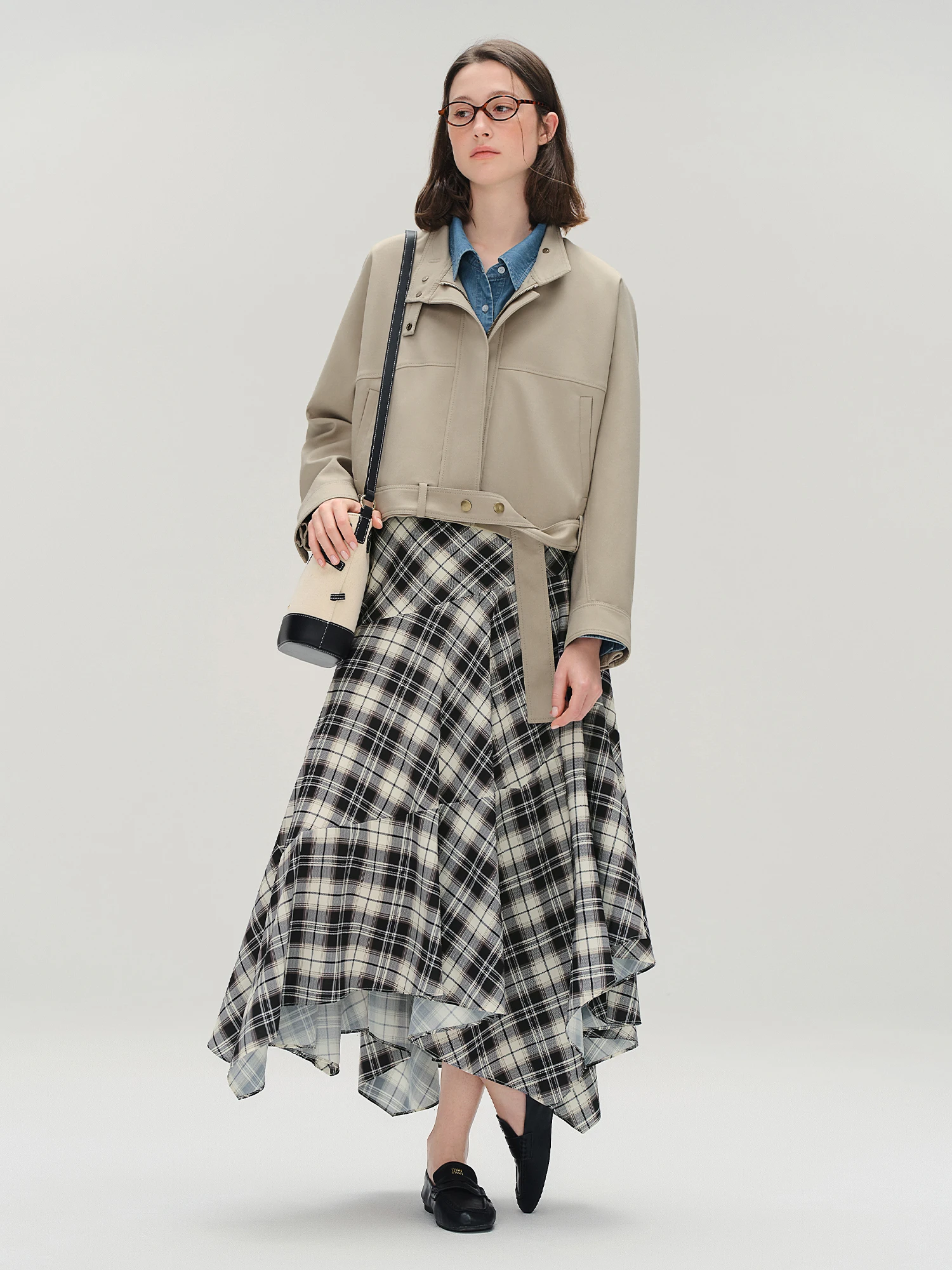 DUSHU Plus Size Damska [Powieść Południowej Francji] Nieregularna Dekonstruowana Kraciasta Retro Francuska Długa Spódnica w Linii A