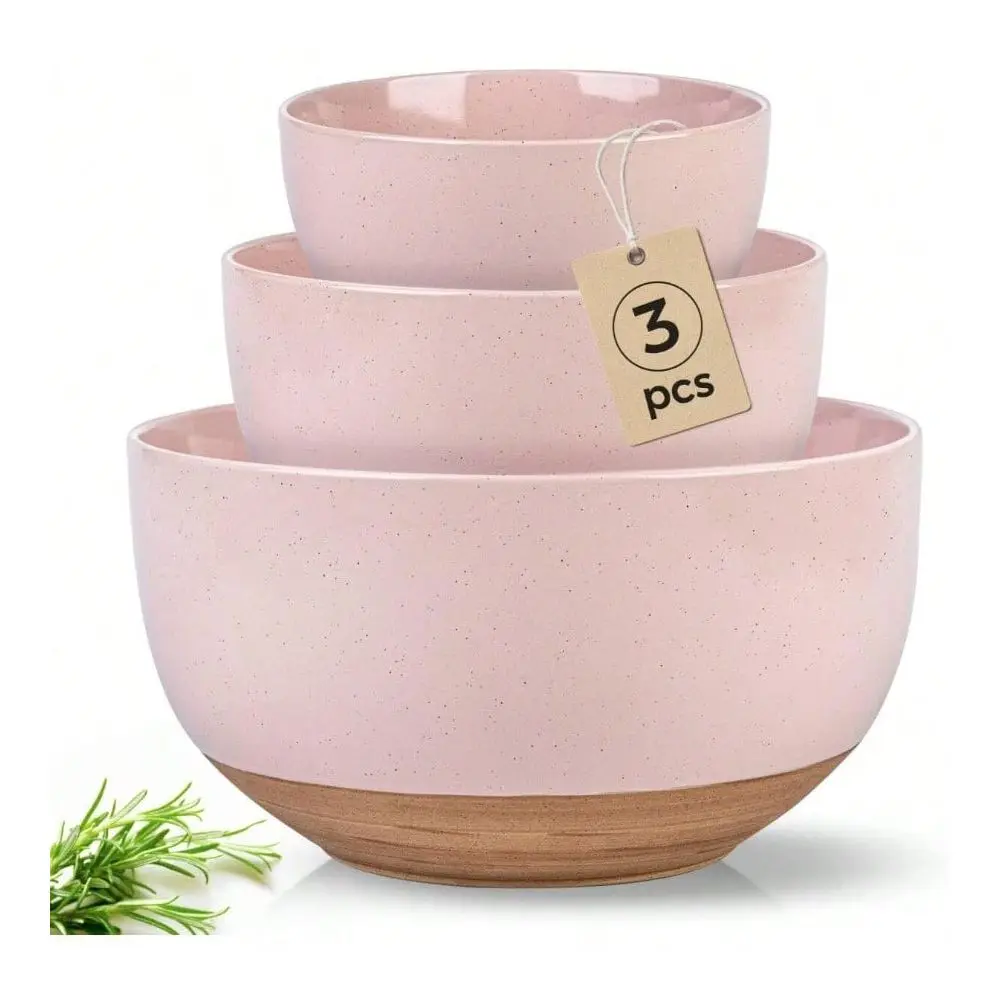

Mixing Bowls Set Of 3 For Kitchen Use With Rustic Terracotta Underside Ideal For Mixing Cooking Baking And Salad Preparation Ne