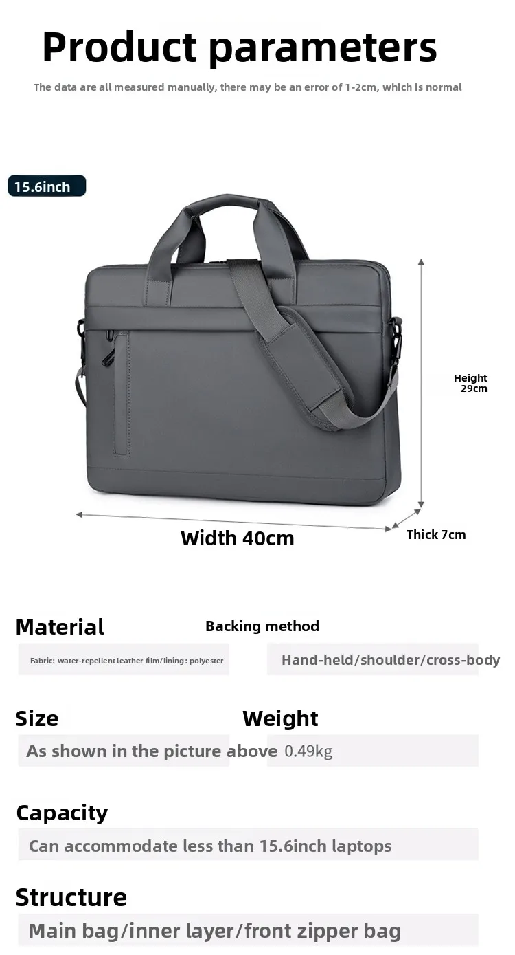 New Men's Briefcase, Thickened Large-capacity Computer Bag, Water-resistant Business Office Bag, Casual and Fashionable Handbag