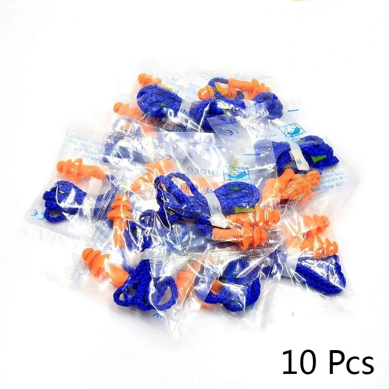 10 Pairs Individually Wrapped Non Toxic Soft Silicone Ear Plugs Corded Reusable Hearing Rubber Earplugs Protection