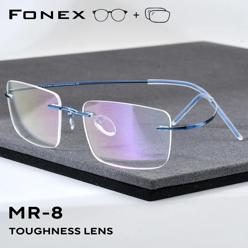 FONEX Progressive Prescription Eyeglasses Custom Myopia Optical Lenses Eyewear Men Rimless Glasses Women Titanium Frames 85707