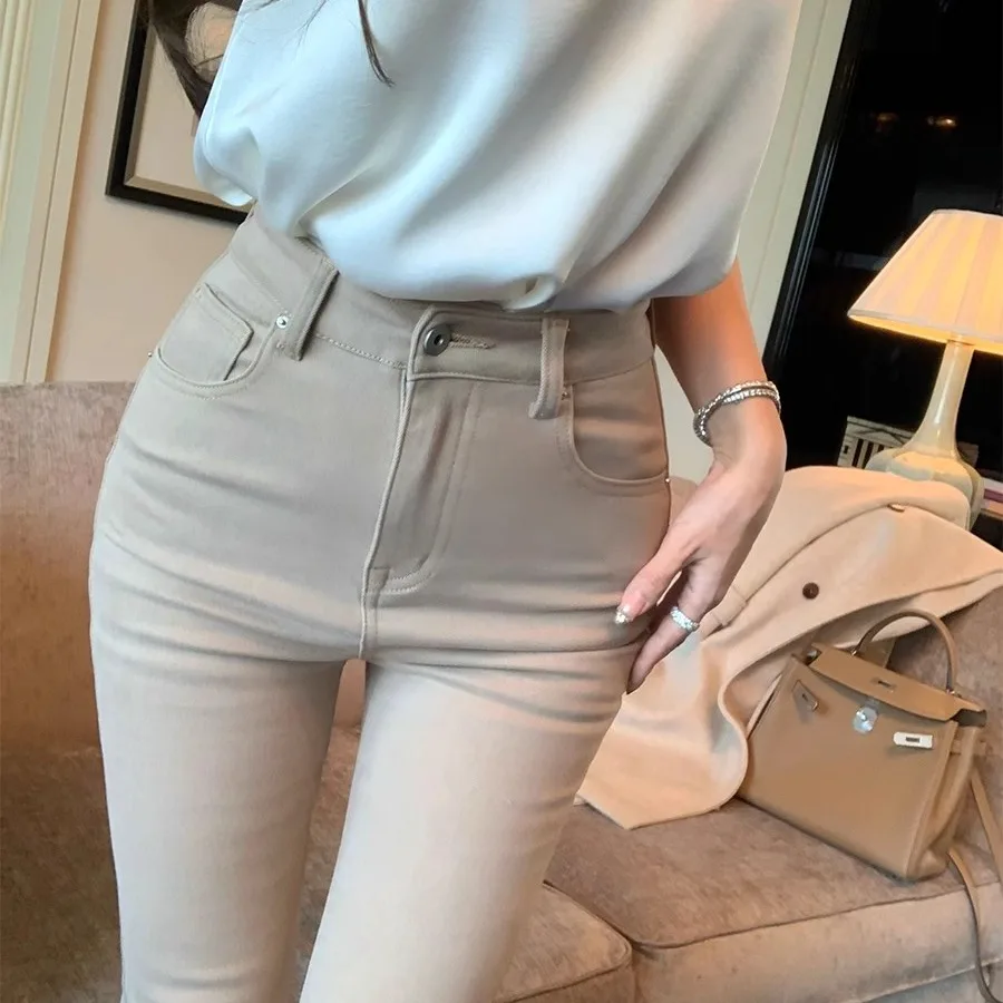 

Тонкие джинсовые брюки Good Morning Four Seasons, женские зимние нежные корейские длинные брюки для похудения, брюки-клеш