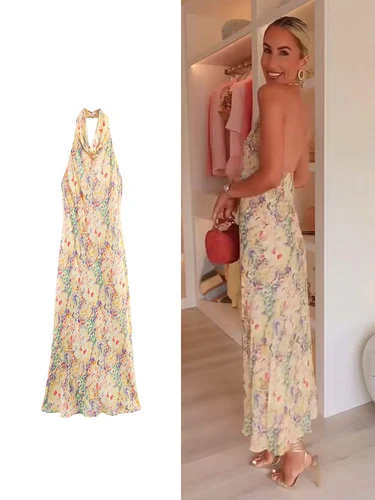 TFMLN vestido Halter con estampado Floral para mujer, vestidos sexis de verano por debajo de la rodilla adelgazantes con espalda descubierta, bata de fiesta de vacaciones a la moda, novedad de 2025
