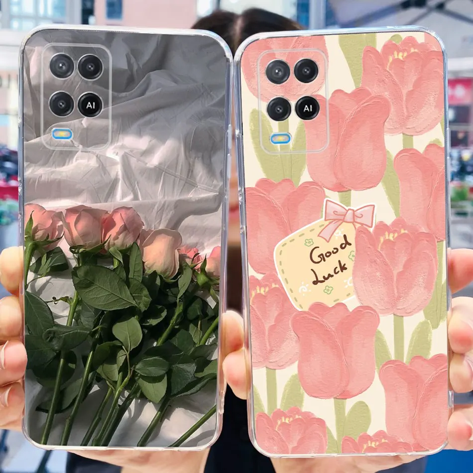 For OPPO A54 Case OppoA54 4G CPH2239 Elegant Flower Butterfly Painted Soft Silicone TPU Phone Cases