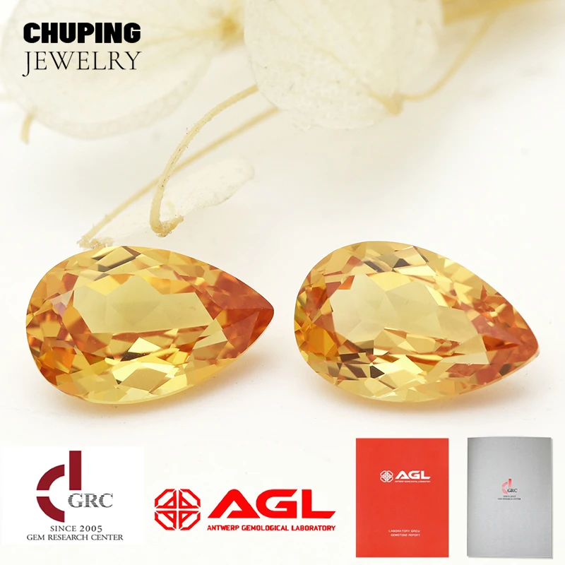 

ChuPing Jewelry Yellow Spphire Pear Cut Lab Yellow Sapphire Loose Store Selectable AGL Certificate Lab Grown Yellow Sapphire