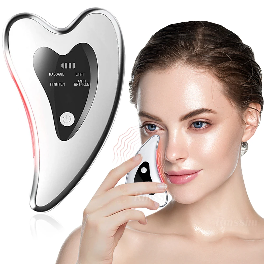 Electric Gua Sha Face Massager Heated Vibration Facial Scraping Tools Anti Wrinkles Double Chin Remove Skin Face Lifting Device