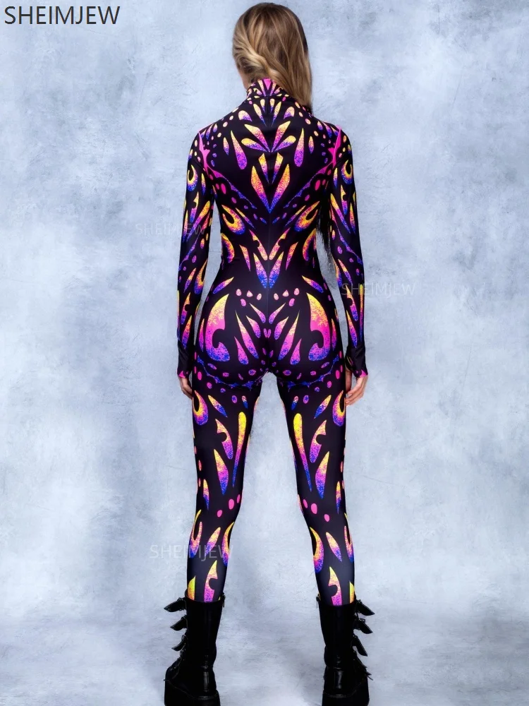 Halloween Erwachsene Cosplay Body Bunte Schmetterling 3d Druck frauen Einfarbig Overall Rave Party Bühne Leistung Engen