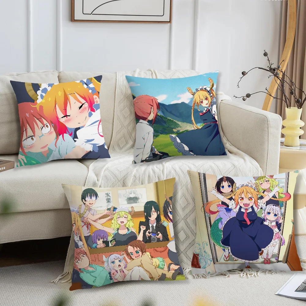 Anime M-Miss K-Kobayashis Cute Dragon Maid Pillow Case Square Cushion  Room Bedroom Headboard Sofa Living Backrest Cushion Car A