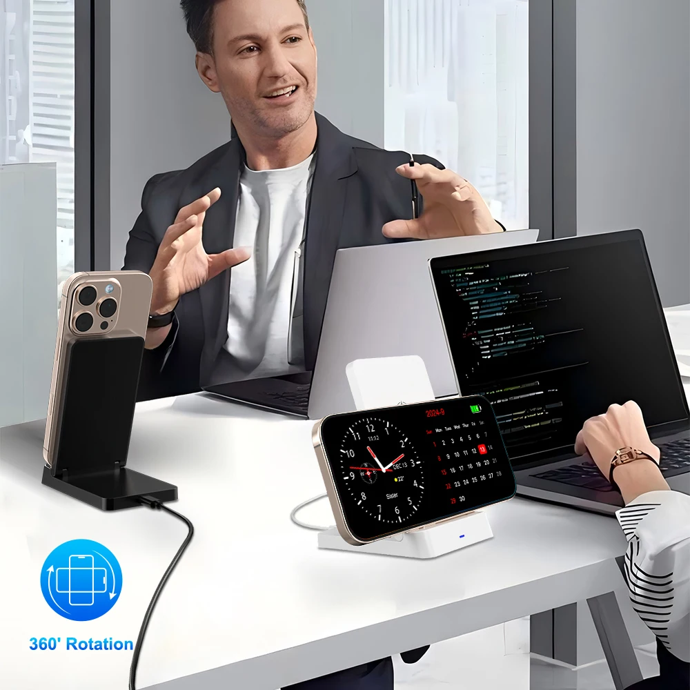 이중 코일 무선 충전기 접이식 휴대폰 거치대 (아이폰 16 15 14 13 12 Pro Max 삼성 샤오미 고속 충전 스테이션)