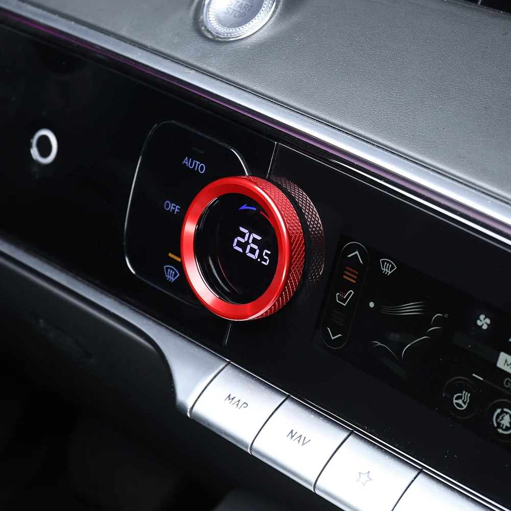 ل Genesis GV70 2022-2025 2 قطعة أسود أحمر أزرق سبائك الألومنيوم التيار المتناوب مقبض غطاء حلقة مكيف الهواء تقليم الملحقات الداخلية