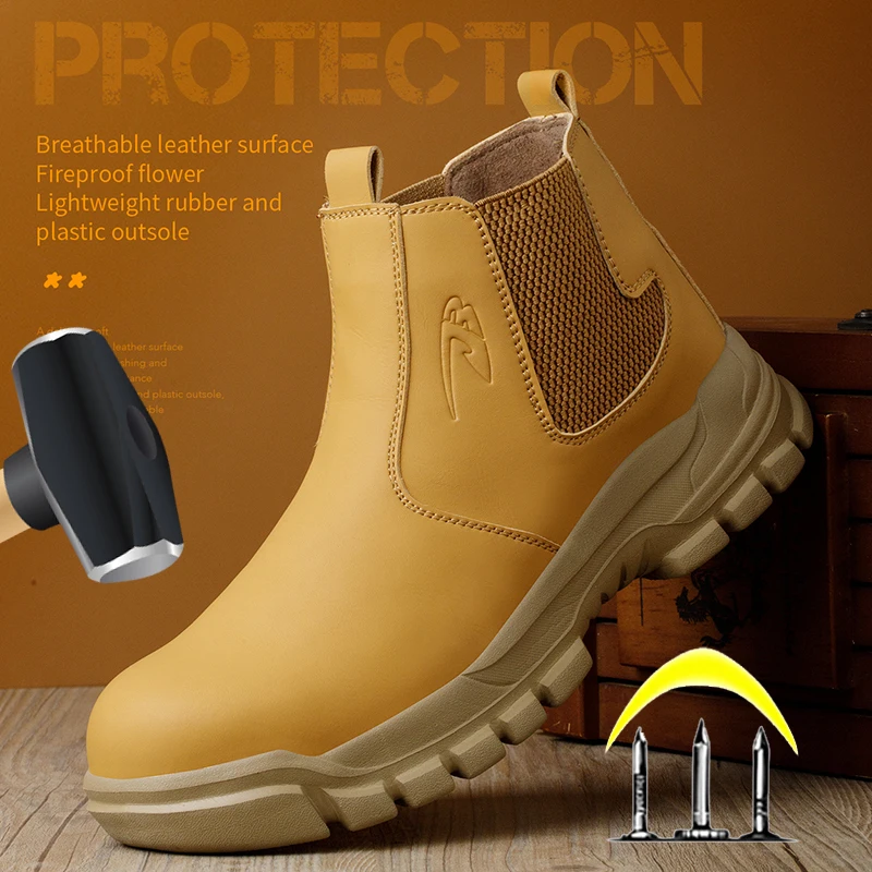 Safety Work Shoes For Men Steel Head Water Proof Leather Brown Boots Male Footwear Indestructible Construction Work Shoes Black