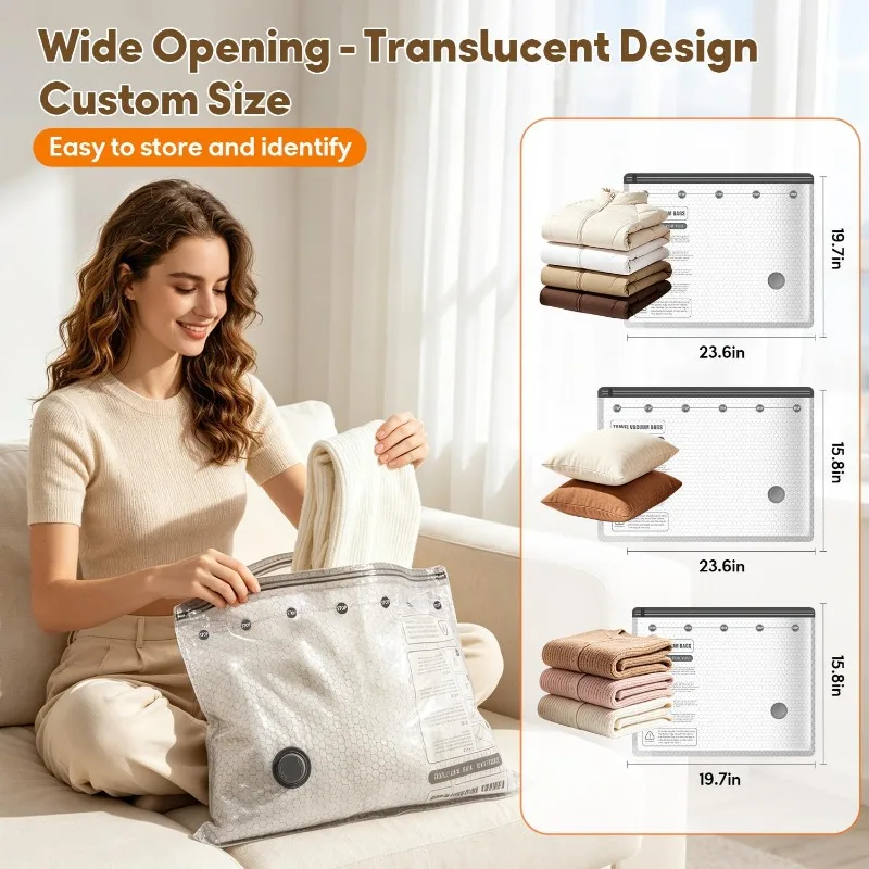 15Pack Vacuum Storage Bags Reusable Compression Bags with Electric Pump Moisture Dust Proof for Travel Home Bedding Clothes - view 4
