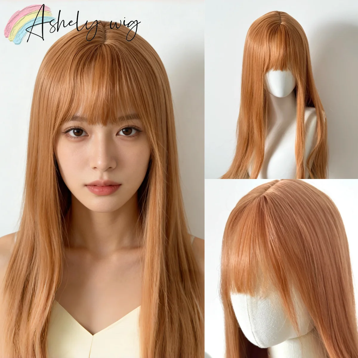 

Ashely Orange Wig for Women Orange Hair Wigs with Straight Bangs Natural and Fashionable Headband Wig Synthetic Wigs Cosplay