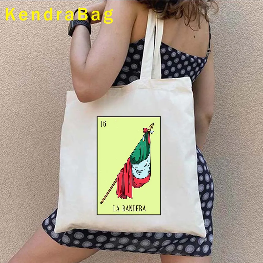 Mexican Art Print El Catrin Muertos Tarot BANDERA ESTRELLA SIRENA ROSA Loteria Bingo Card Gift Shopper Canvas Totes Bag Handbags