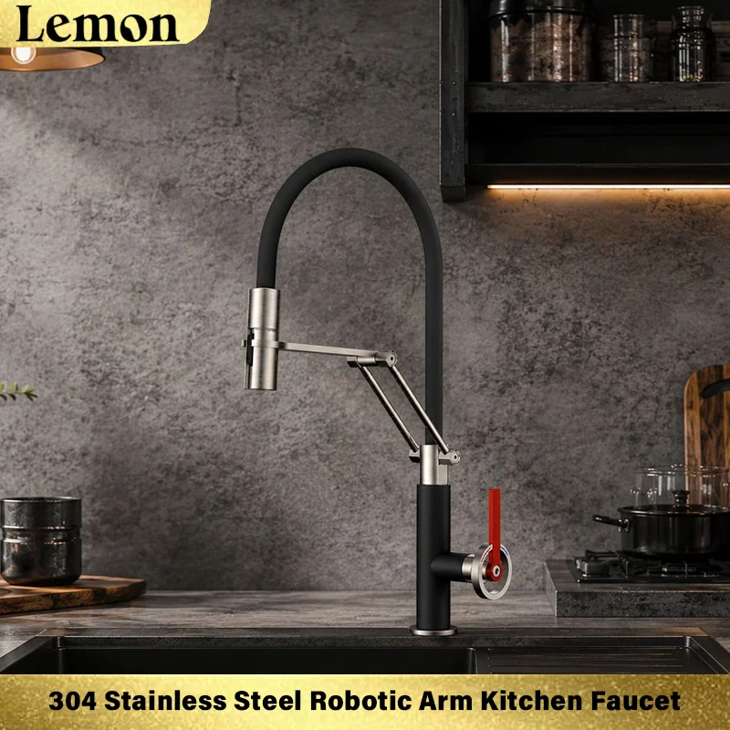 304 Stainless Steel Robotic Arm Kitchen Faucet with 3-in-1 Water Filtration and Dual Hot/Cold Water Outlets for Vegetable-Washin