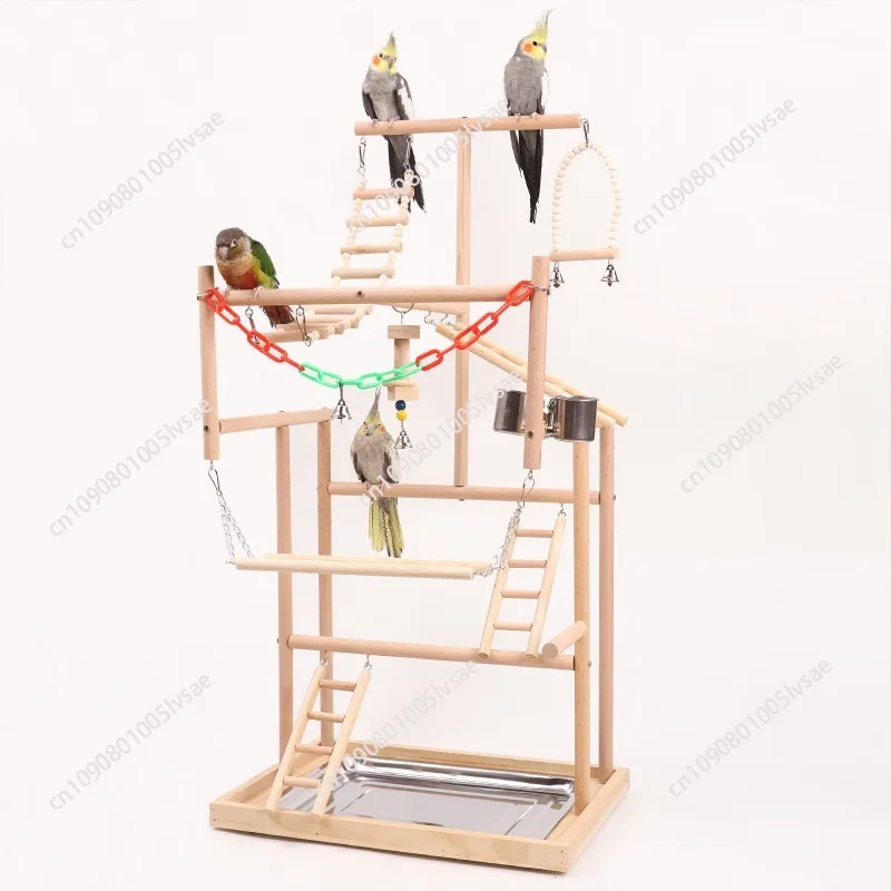 Wood Parrot Playground Bird Playstand Perchers Cockatiel Playgym With Swing Ladders Feeder Bite Toys Activity Center