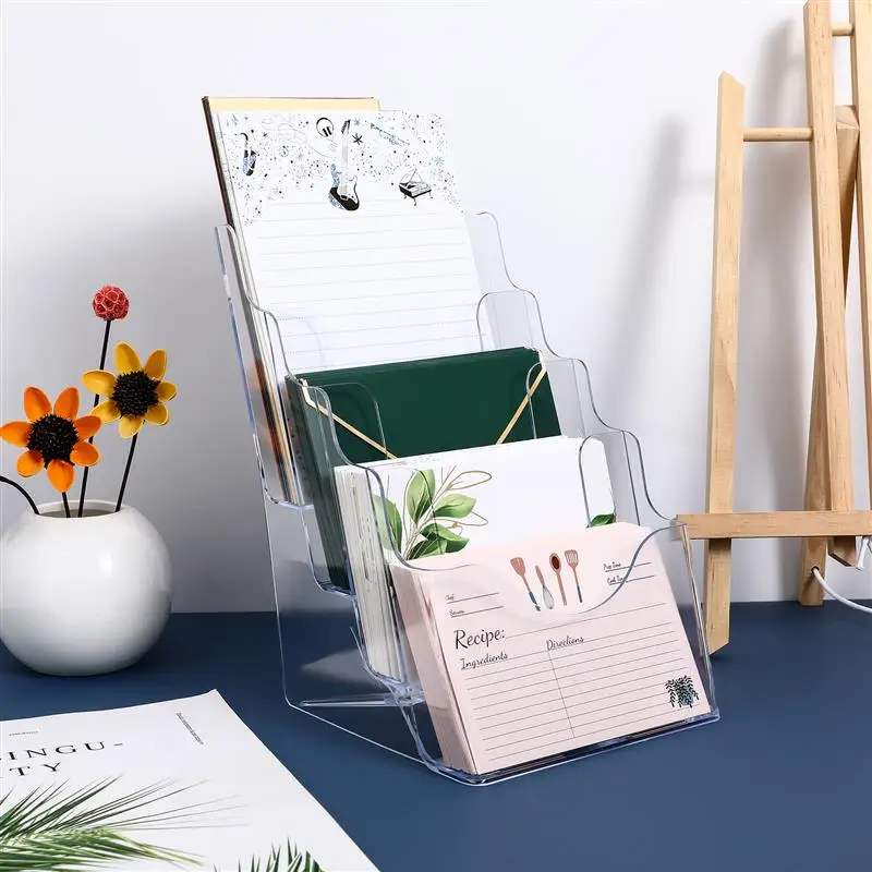 

File Organizer Multitier Acrylic Literature Holder office Clear File Display Stand multiuse Desktop Brochure home Storage Rack