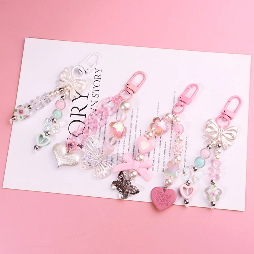 Y2K Glass Flower Bead Phone Strap Charm Chain Knot Cellphone Lanyard Keychain Woman Girl Bag Pendant for Airpods Protective Case