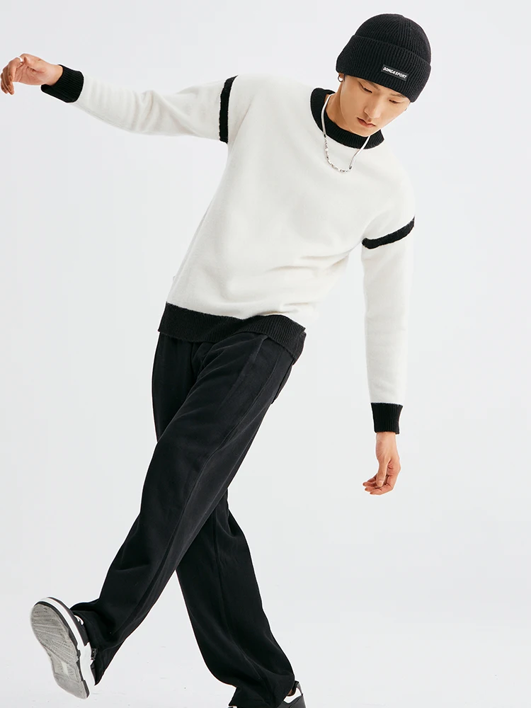 Men's 100%Merino Wool Knitwear Soft Warm New Chic Winter Autumn Casual Sweater Tow Color O-Neck Pullover Thick Couple Clothing