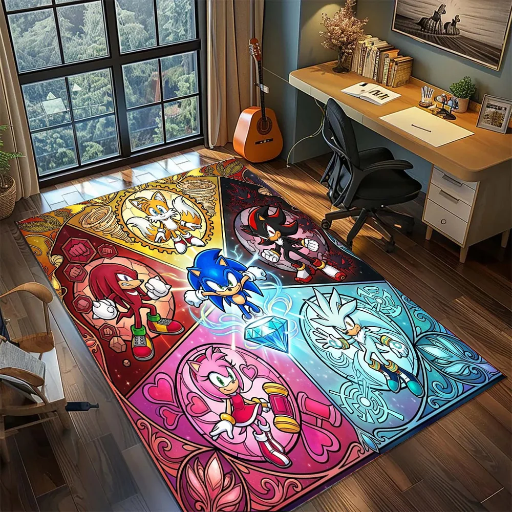 Alfombra de Gran Tamaño para Sala de Juegos con Diseño de Sonic el Erizo, Antideslizante, Lavable, para Dormitorio, Decoración del Hogar.-TING