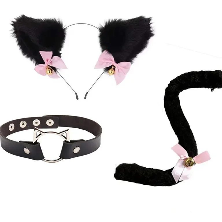 Cat Ears Bell Hair Accessories Cos Cat Hair Band Collar Cat Tail Set Halloween Pie Headband Accessories