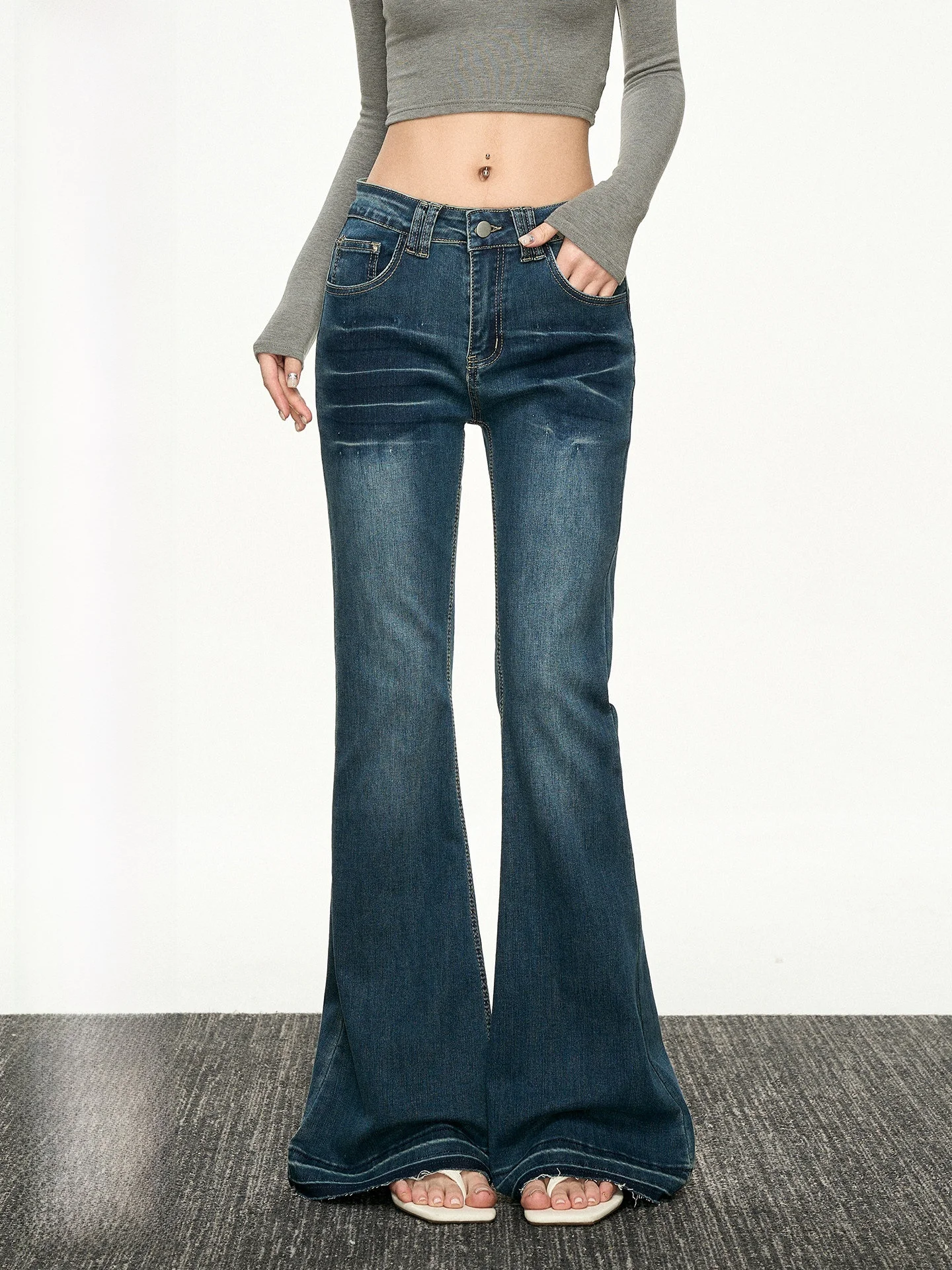 

Aaisup American Waed Denim Wide Leg Pants Women's Spring Hot Girl Low Waist Not Legging Micro Flared Floor-Length Trousers