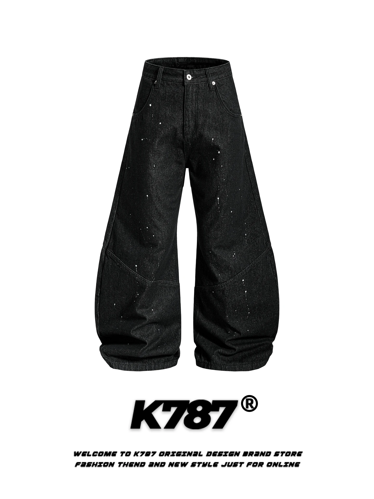 

High Waist Wide Leg Pants American Street Sle Tee Bars Deconstructed Splicing Knife Pants Men's Loose Casual Floor-Length...