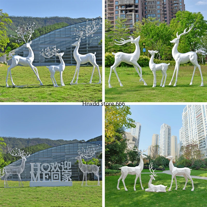 Outdoor garden white deer ornament sika deer fiberglass sculpture