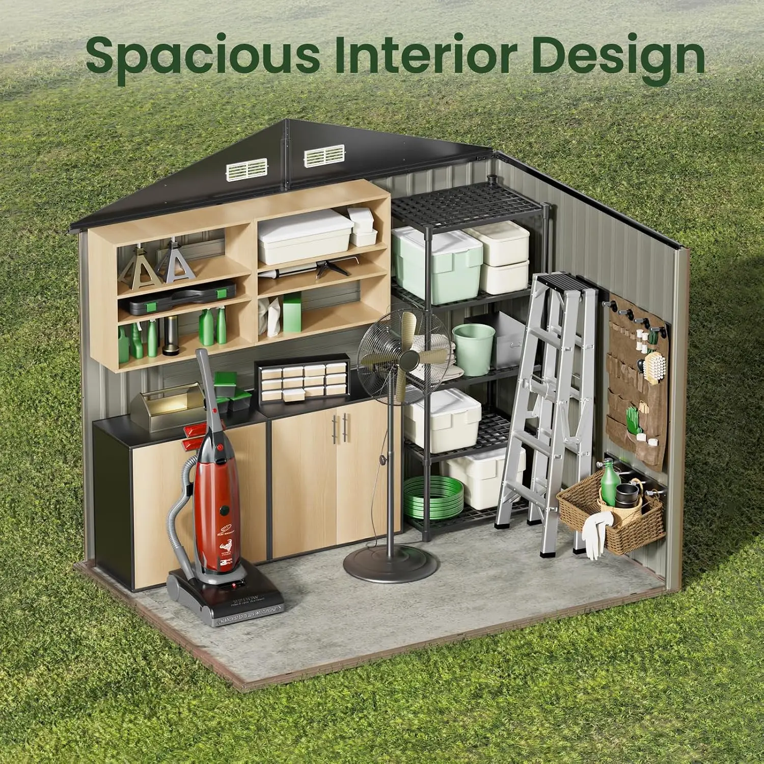 8x6 FT Outdoor Storage Shed, Full Size Metal Utility Shed (No Floor)